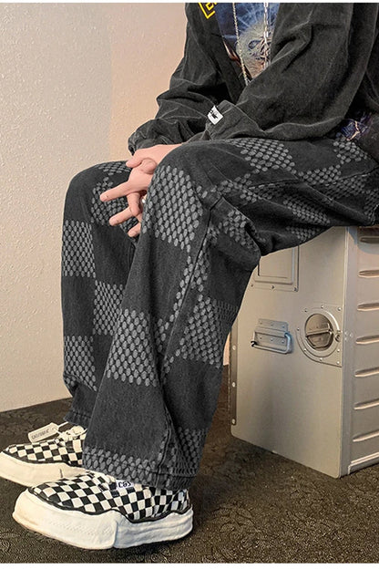 Loose Hip Hop Plaid Jeans Pants