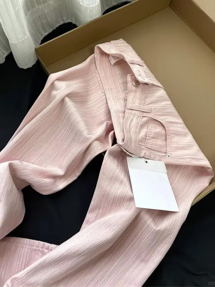 Loose Pink Striped Style Jeans Pants
