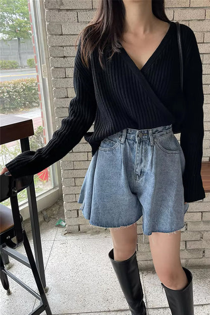 High Waist Casual Flare Style Jeans Shorts