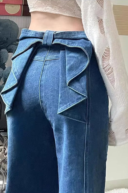 Big Bow Ruffles Design Loose Jeans Pants