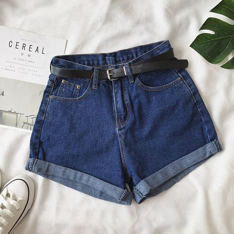 High Waist Classic Denim Shorts With Belt