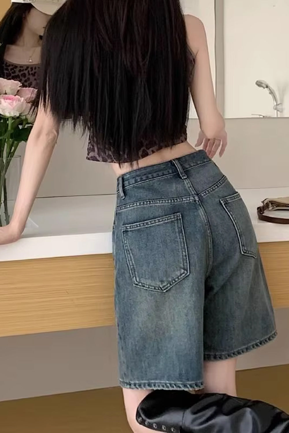 Retro Washed Color Denim Shorts Pants