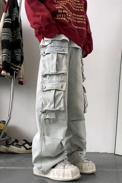 Light Blue Cargo Multi Pockets Jeans Pants