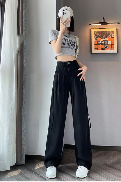 High Waist Cute Drawstring Long Jeans Pants