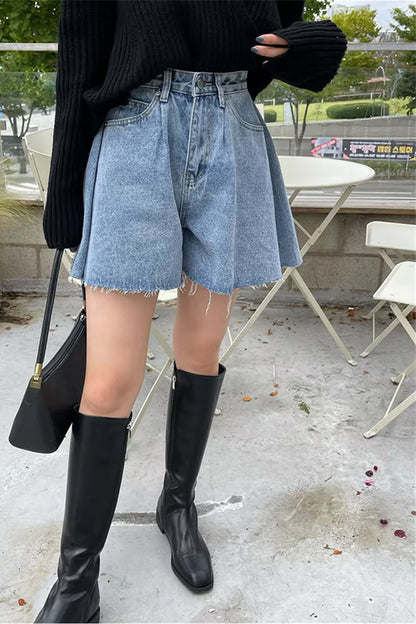 High Waist Casual Flare Style Jeans Shorts
