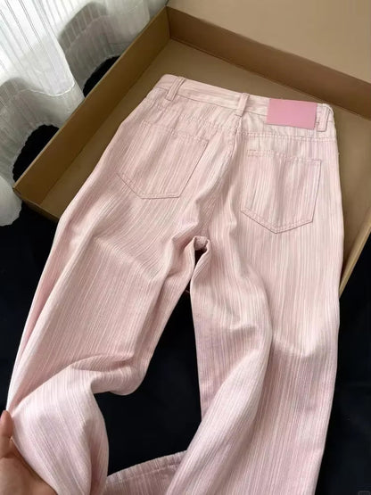 Loose Pink Striped Style Jeans Pants