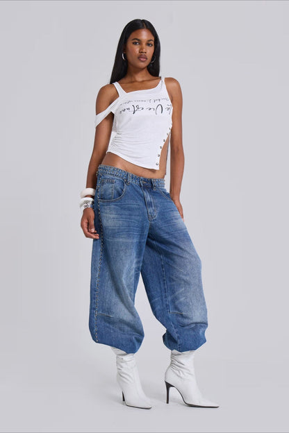 Beaded Wide Leg Denim Jeans