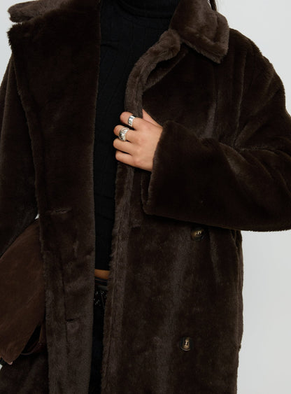 Alvie Longline Faux Fur Coat Brown