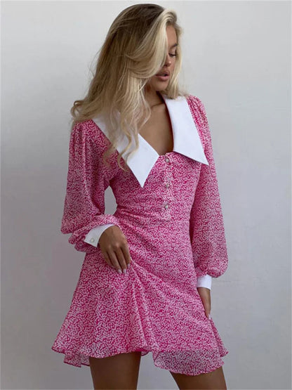 Printed Long Sleeve Mini Dress