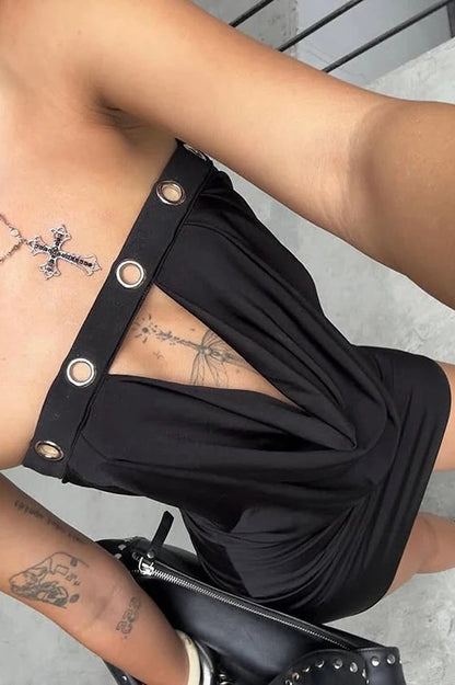 Metal Hollow Ruched Slim Mini Dress
