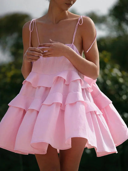 Cake Neck High-Waist Mini Dress