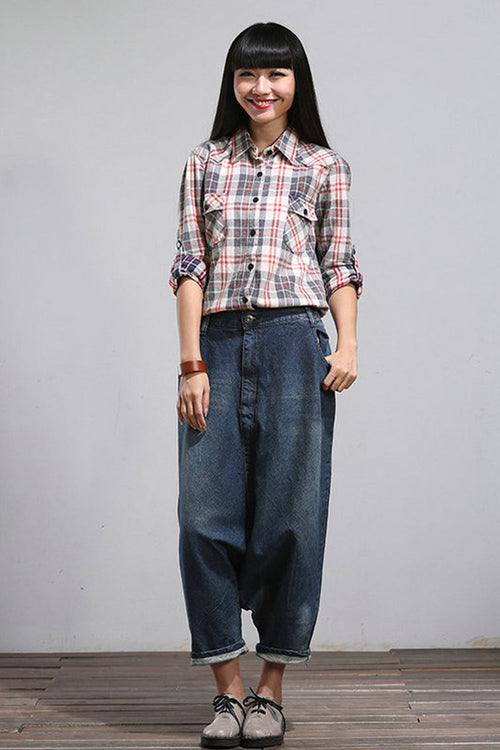 Loose Drop Crotch Casual Denim Pants