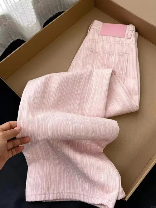 Loose Pink Striped Style Jeans Pants