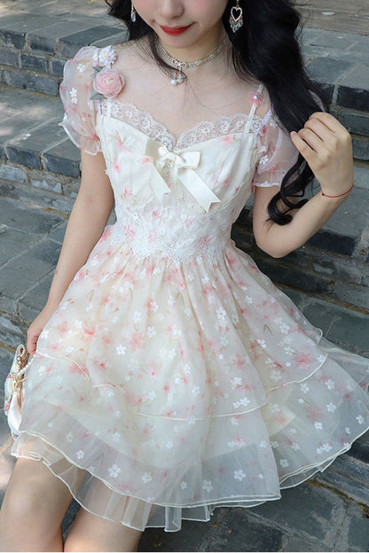 Short Sleeve Vintage Floral Mini Dress