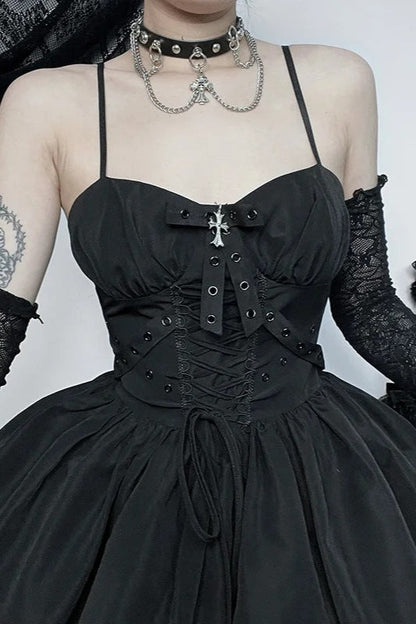 Black White Backless Lace-up Sleeveless Bandage Mini Dress