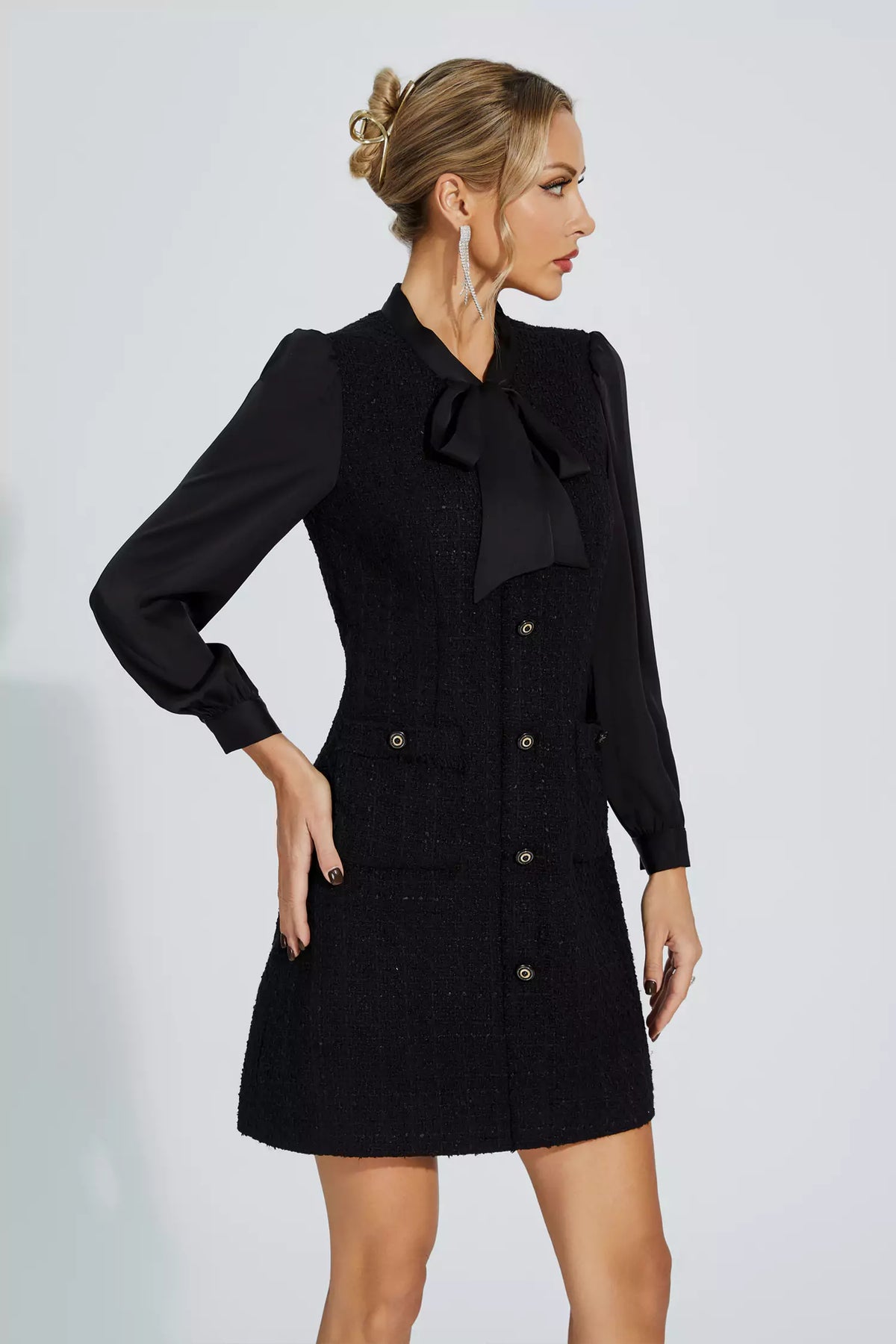 Aliya Black Bow-knot Mini Dress