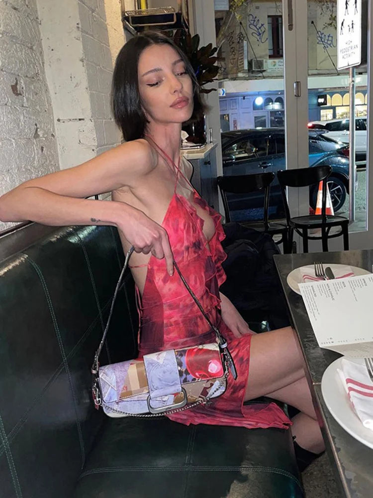 Halter Chiffon Folds Mini Dress