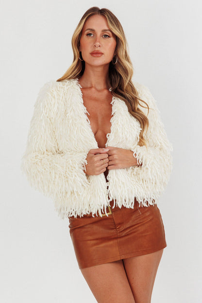 Montana Long Pile Faux Fur Jacket White