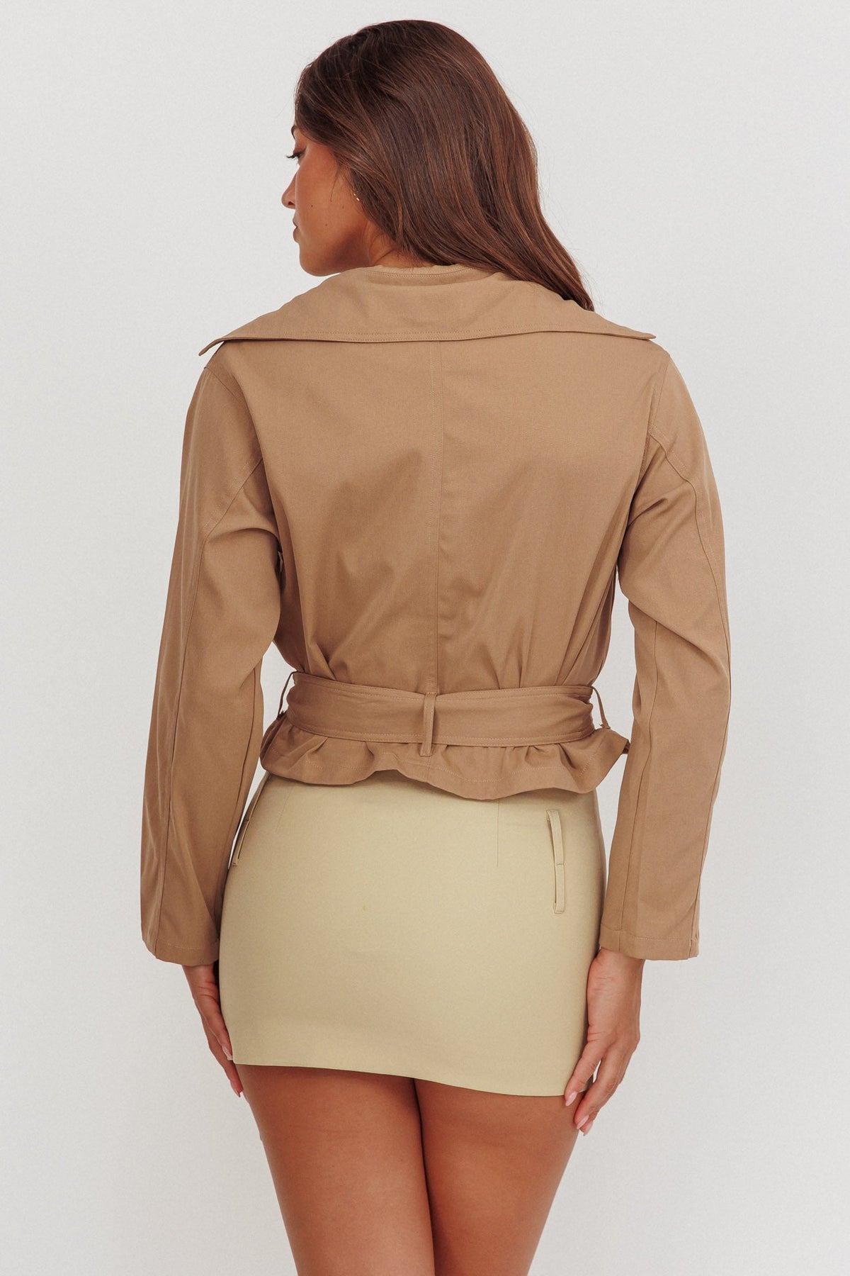 Envision Crop Waist Tie Jacket Tan