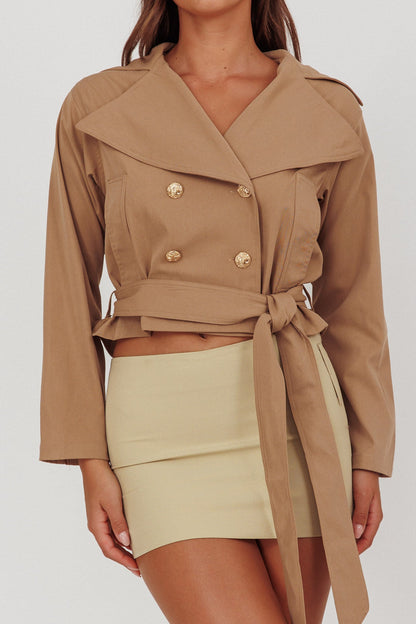 Envision Crop Waist Tie Jacket Tan