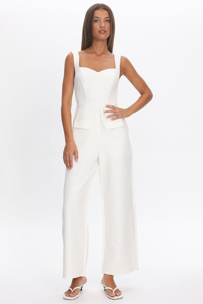 Atheena Faux Pocket Jumpsuit White