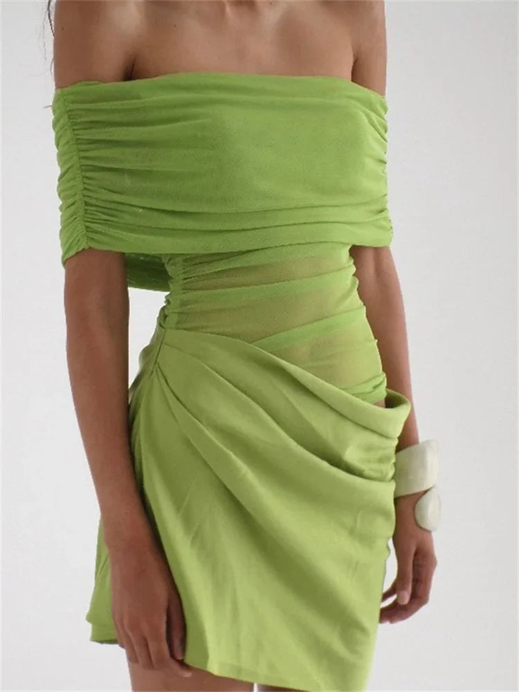 Mesh Patchwork See-Through Mini Dress