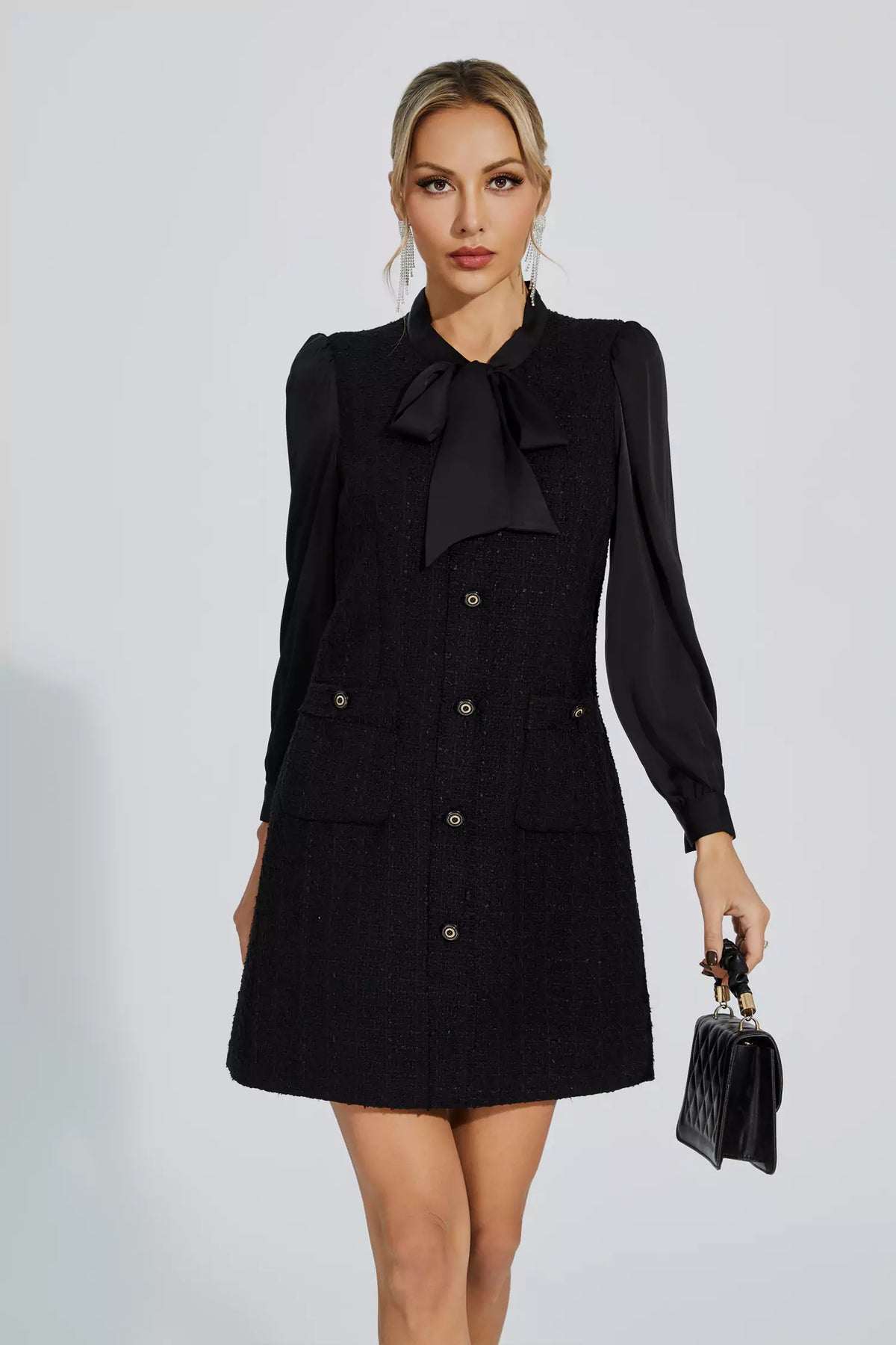 Aliya Black Bow-knot Mini Dress