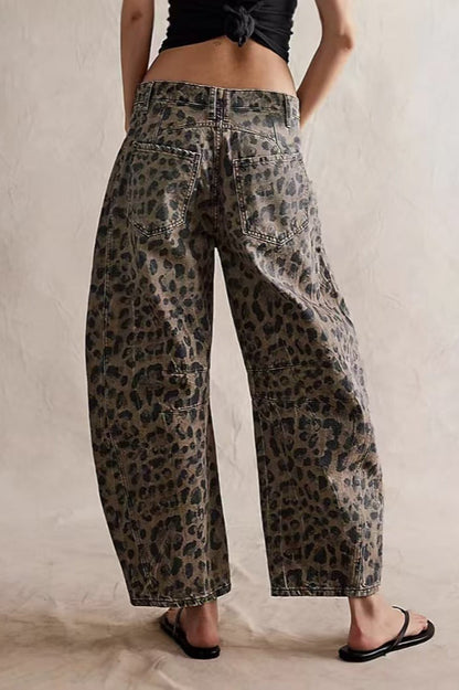 Leopard Print High-Rise Straight High-Street Jeans