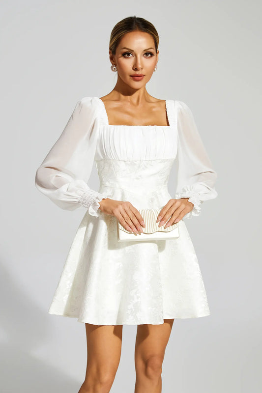 Francis White Lantern Sleeves Mini Dress