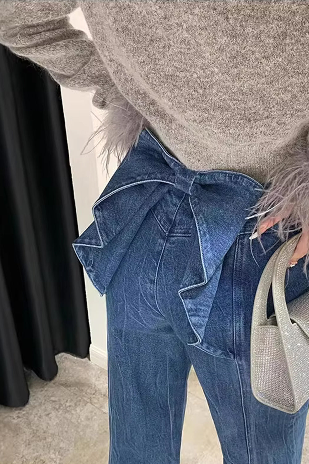 Big Bow Ruffles Design Loose Jeans Pants