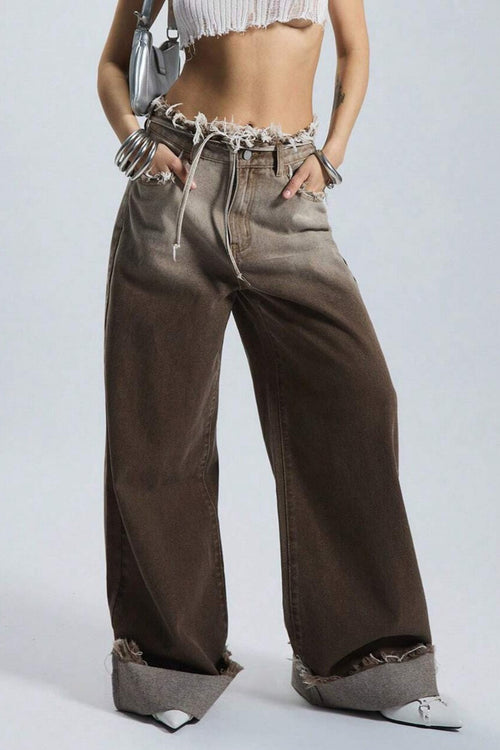 Fleece Gradient Low-Rise Loose Straight Jeans