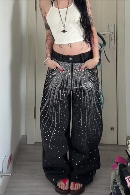 Oversized Washed Star Bling Straight Leg Vibe Jeans