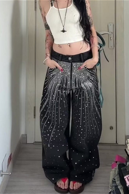 Oversized Washed Star Bling Straight Leg Vibe Jeans