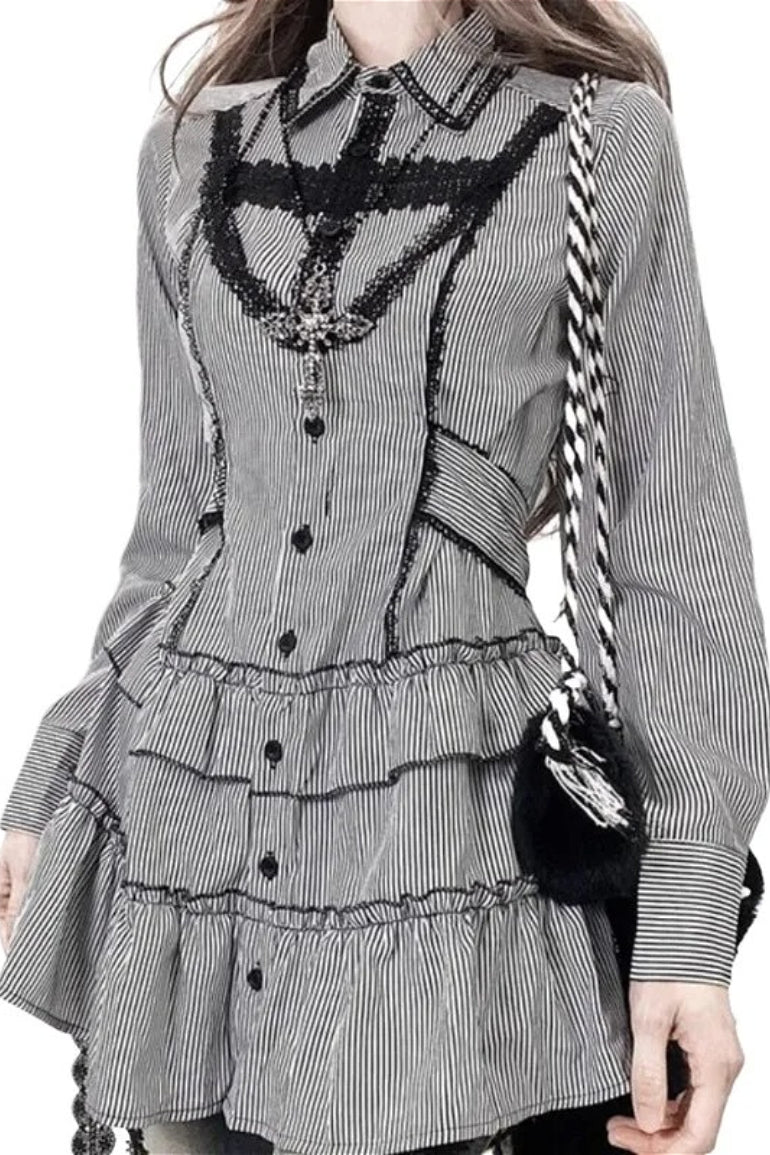 Dark Gothic Striped Slim Mini Dress