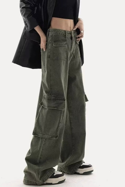 Chic Cargo Straight Wide-Leg Casual Jeans
