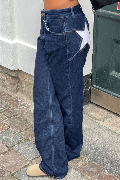 Contrast Patchwork Y2K Retro Star Back Casual Jeans