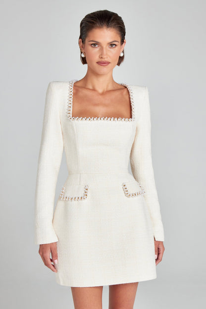 Camilla Square Neck Tweed Mini Dress