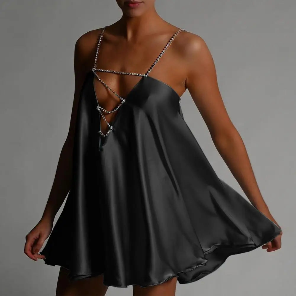Chain Suspender Hollow Mini Dress