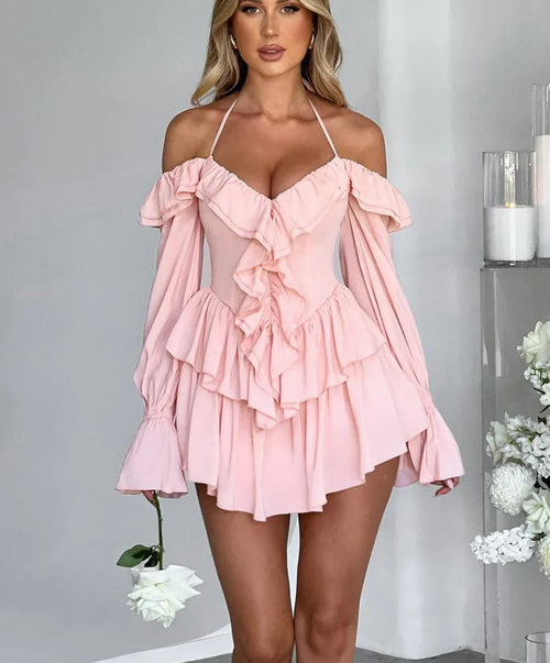 Ruffle Flare Sleeve Mini Dress