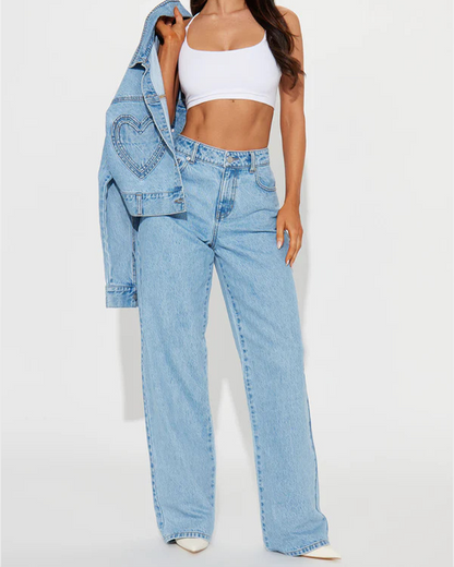 Heart Pocket High-Rise Straight Jeans