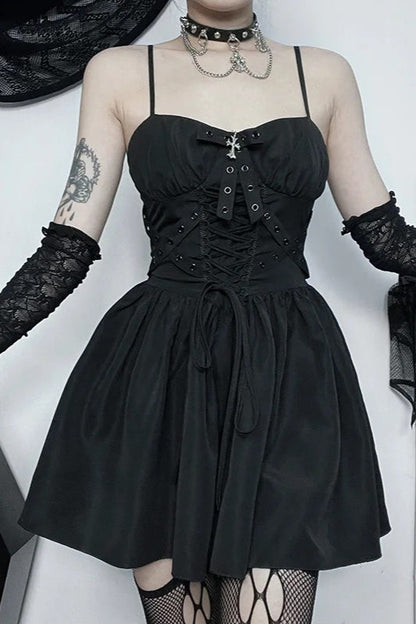 Black White Backless Lace-up Sleeveless Bandage Mini Dress