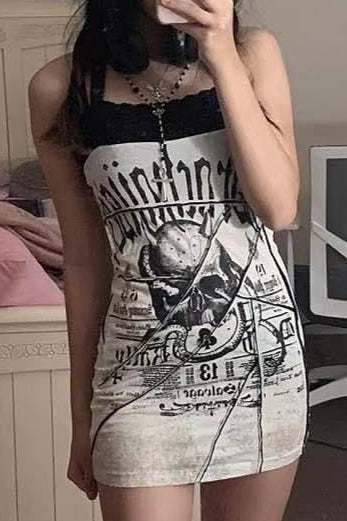 Gothic Skull Patchwork Slim Fit Mini Dress