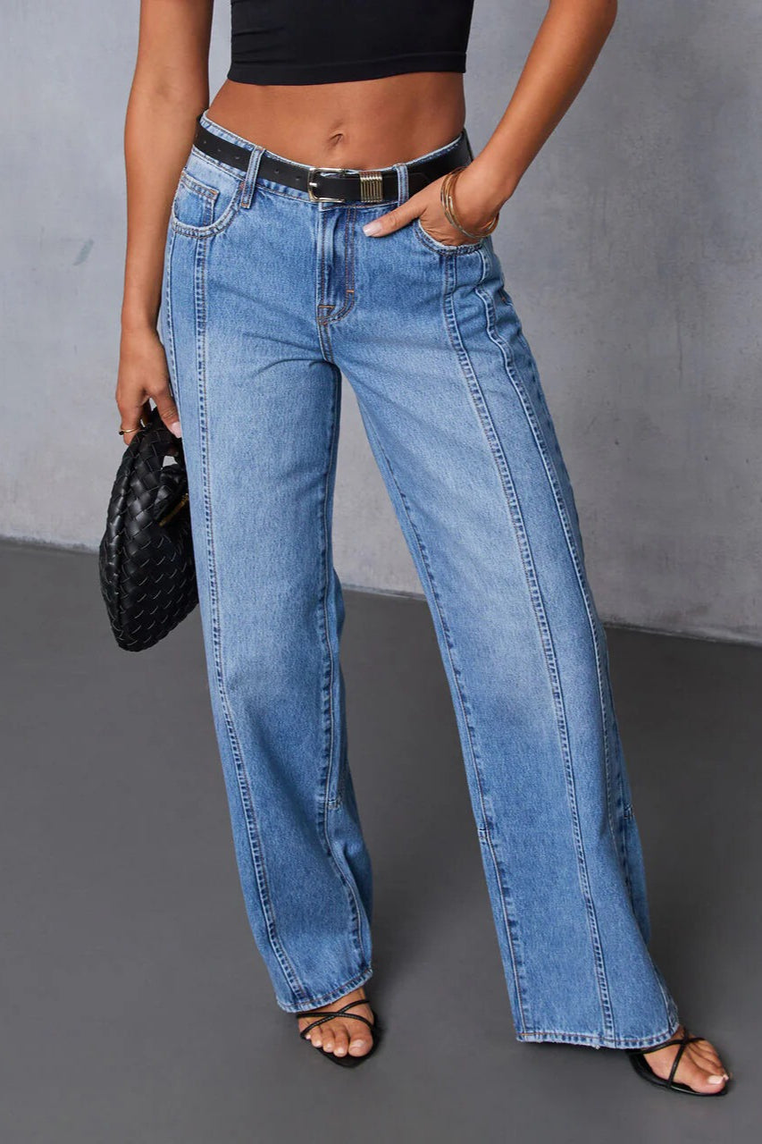 Mid-Rise Washed Versatile Long-Leg Jeans
