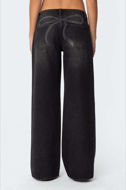 Loose Wide Leg Fashion Printed Denim Jeans