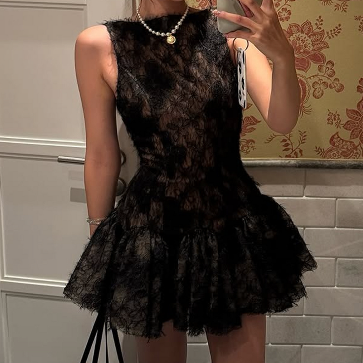 Lace backless bowknot ruffle mini dress  | Festival Outfits Women
