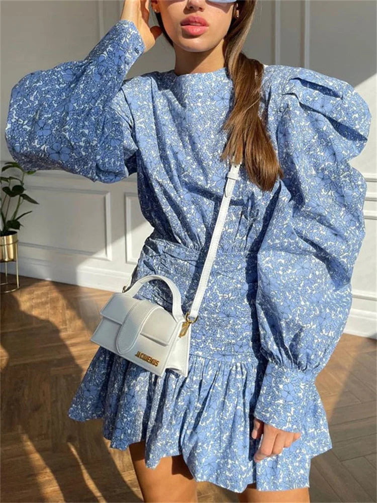 Pleated Long Sleeve Mini Dress
