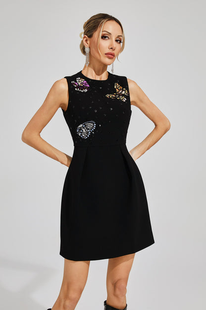 Maxwell Black Butterflies Mini Dress