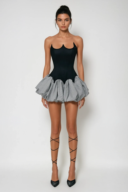 Aragog Asymmetric Strapless Grid Mini Dress
