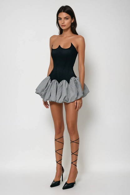 Aragog Asymmetric Strapless Grid Mini Dress