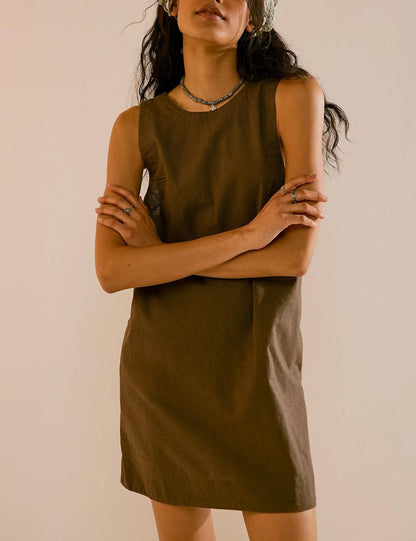 Hollow Back Cotton-Linen Mini Dress
